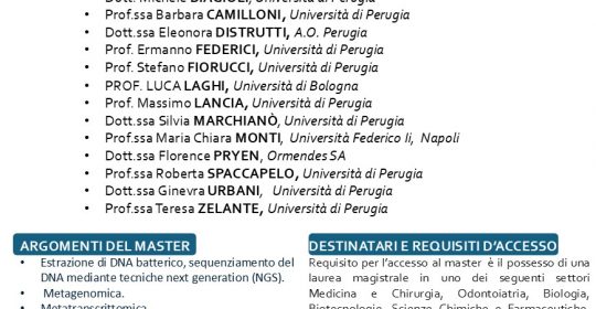 MASTER II LIVELLO: MICROBIOTA INTESTINALE- DALLA METAGENOMICA ALLA PRATICA CLINICA